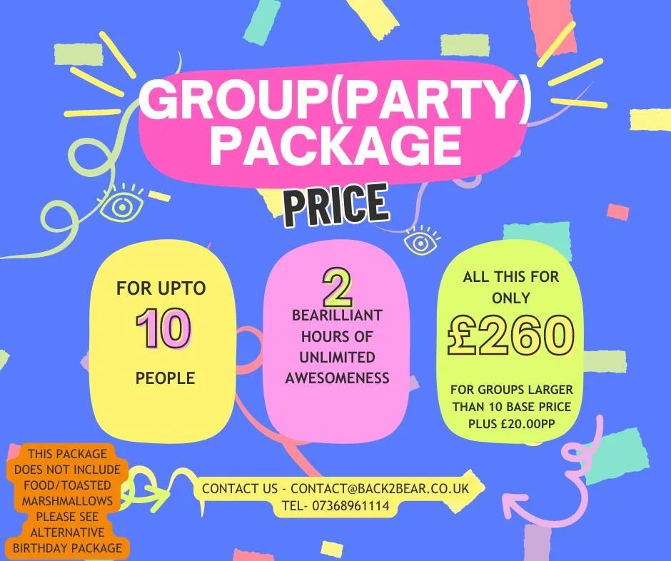 Back 2 Bear party package flyer